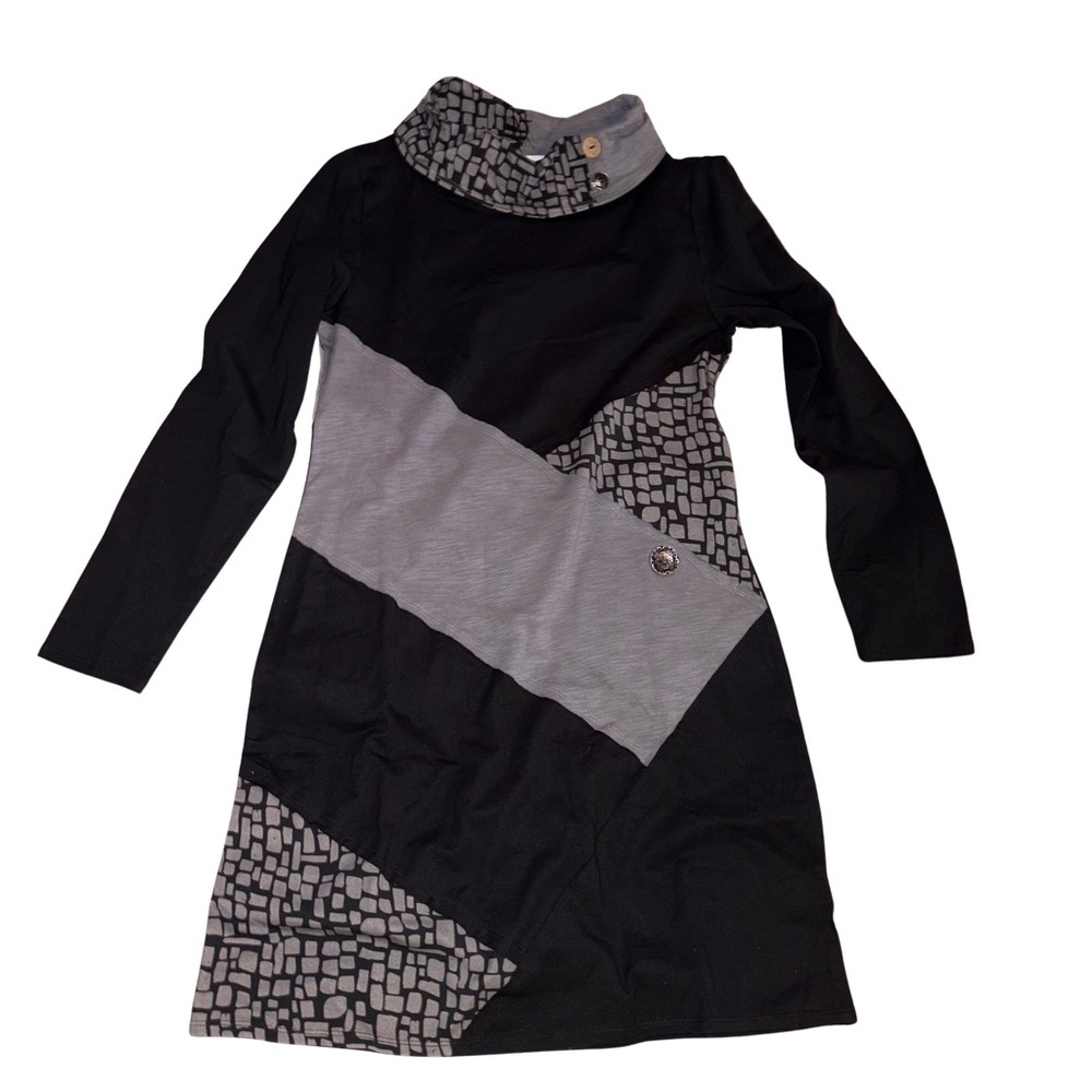 Neon Buddha Black and Gray Asymmetrical Cowl Neck Dress NWT